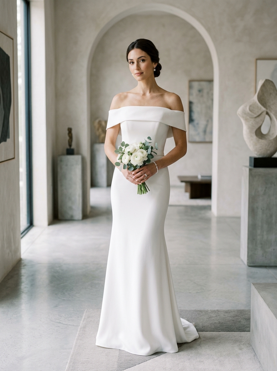 The Florence Gown - Minimalist column silk crepe wedding dress